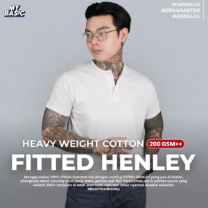 MyBasic Henley Fitted Tee Heavy Weight 200 GSM Premium - HENLY.Fit - Hitam