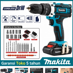 NEW Makita 98V Mesin Bor Cordless Electric Drill Set Electric Drill Kit Cordless Drill Bor Cas Lampu LED Dengan 2 Baterai